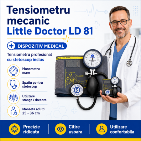 Tensiometru mecanic Little Doctor LD 81, stetoscop inclus, Manometru mare, Spatiu pentru stetoscop, Utilizare stanga-dreapta [1]