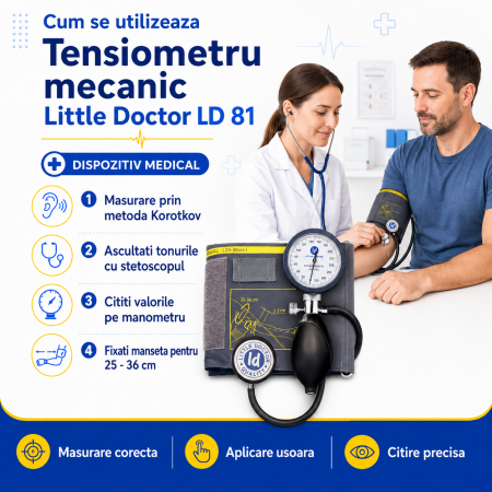 Tensiometru mecanic Little Doctor LD 81, stetoscop inclus, Manometru mare, Spatiu pentru stetoscop, Utilizare stanga-dreapta [3]