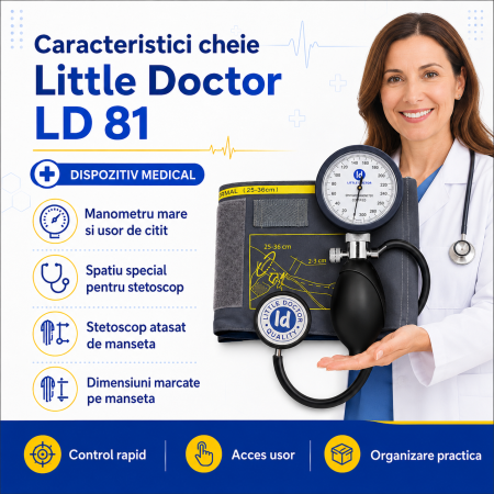 Tensiometru mecanic Little Doctor LD 81, stetoscop inclus, Manometru mare, Spatiu pentru stetoscop, Utilizare stanga-dreapta [2]