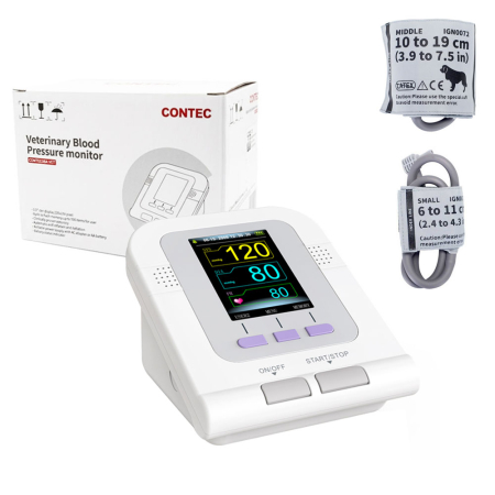Pulsoximetre profesionale - Tensiometru veterinar pentru animale Contec 08A-VET, 100 de seturi de masuratori, functie de alerta pentru valori anormale, ecran LCD color, oprire automata, manseta mica si mare