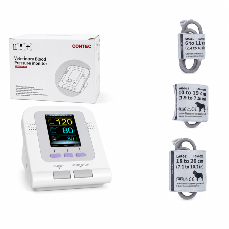 Tensiometre electronice - Tensiometru veterinar pentru animale Contec 08A-VET, 100 de seturi de masuratori, functie de alerta pentru valori anormale, ecran LCD color, oprire automata, 3 mansete