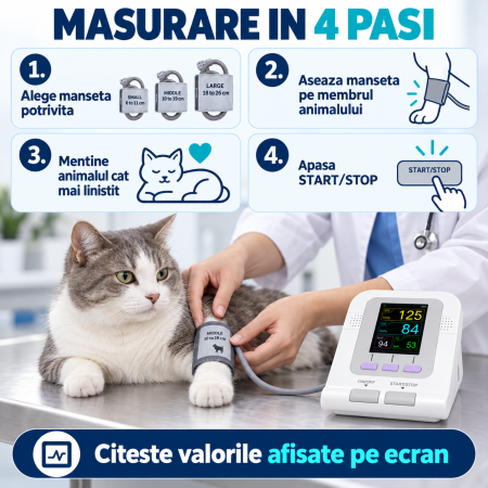 Tensiometru veterinar pentru animale Contec 08A-VET, 100 de seturi de masuratori, functie de alerta pentru valori anormale, ecran LCD color, oprire automata, 3 mansete [2]
