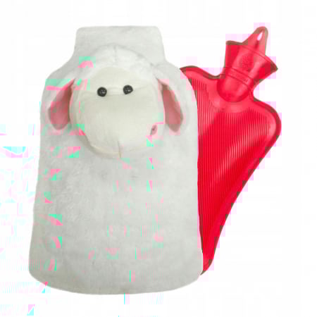 Perna cu apa calda Termofor Sanity, husa in forma de jucarie de plus - Oita, material placut, recipient cauciucat, 2l, efect linistitor, Alb [0]
