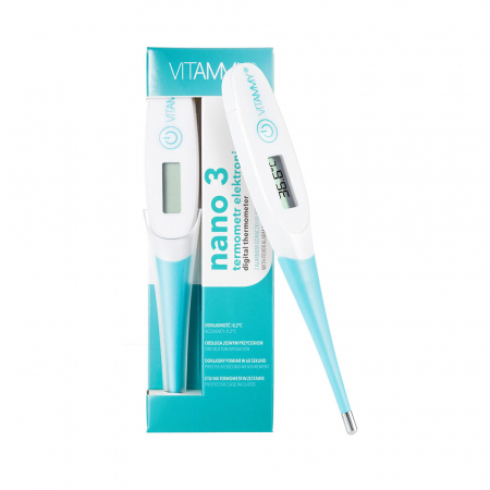 Termometre - Termometru electronic tip stilou cu varf flexibil Vitammy Nano 3, functie alarma pentru febra, memorarea ultimei masuratori, husa protectie