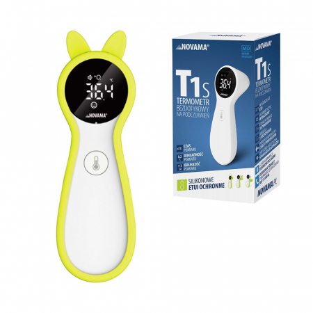 Termometre non-contact - Termometru non-contact cu infrarosu Novama T1S, pentru masurarea temperaturii corpului si a suprafetelor, memorie pentru 30 masuratori, alarma febra, carcasa din silicon, oprire automata