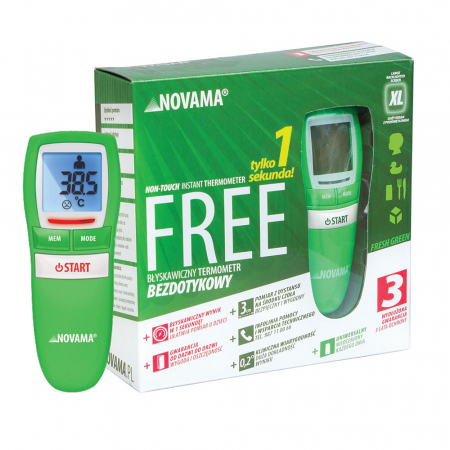 Termometre non-contact - Termometru non-contact Novama Free, pentru masurarea temperaturii corpului, camerei, suprafetei, memorie pentru 30 masuratori, masurare instantanee, mod silentios de noapte, oprire automata, Verde