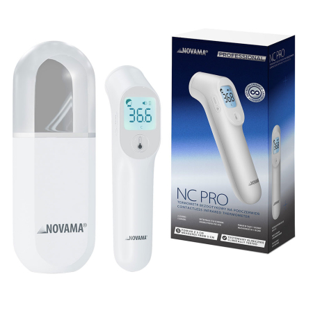 Termometre non-contact - Termometru non-contact Novama NC Pro, pentru masurarea temperaturii corpului si a suprafetelor, memorie pentru 12 masuratori, 2 senzori separati, alarma febra, ecran iluminat, mod silentios, etui