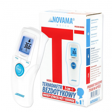 Termometre non-contact - Termometru non-contact Novama White T1S, memorie pentru 30 de masuratori, iluminare ecran, mod silentios de noapte, alarma febra, oprire automata, Alb