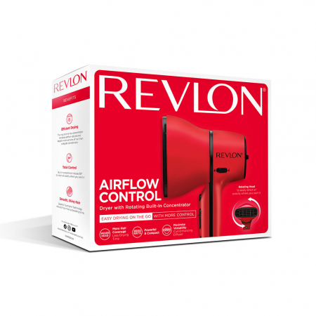 Uscator de par Revlon Airflow Control RVDR5320E, concentrator incorporat cu rotire la 90 grade, difuzor pentru volum, 2 viteze, 3 trepte de temperatura, Rosu [14]