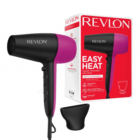 Uscatoare de par - Uscator de par Revlon Easy Heat RVDR5347E, tehnologie ionica cu turmalina, 3 trepte de caldura, 2 viteze, concentrator de aer inclus