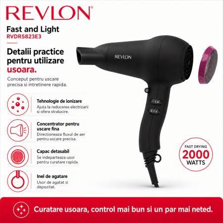 Uscator de par REVLON Fast and Light  RVDR5823E3, 2 viteze, 3 trepte de temperatura [3]