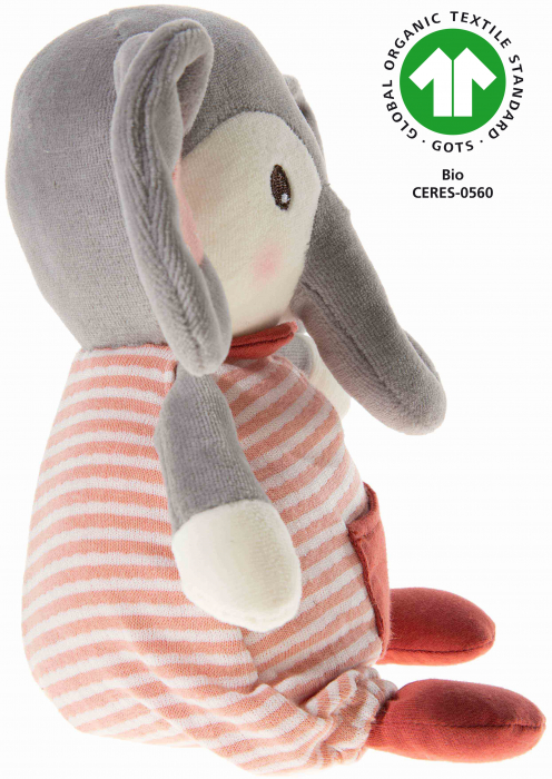 Jucarie accesoriu pentru bebelusi din plus combinat cu bumbact organic, model elefant "Cranberry", Heunec [2]