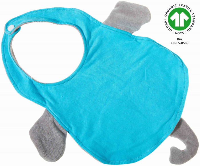 Accesoriu pentru bebelusi tip bavetica cu model elefant "River Blue", din bumbac organic certificat, Heunec [2]