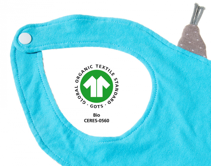 Accesoriu pentru bebelusi tip bavetica cu model veverita "River Blue", din bumbac organic certificat, Heunec [5]