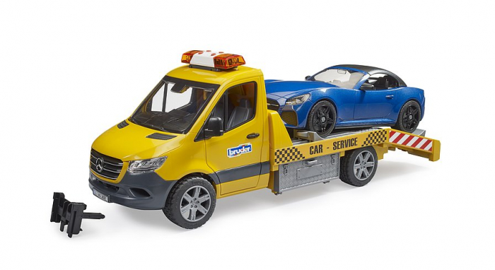 Transportator Mercedes Benz Spinter cu modul lumini si sunet si masina de curse Roadster, Bruder [2]
