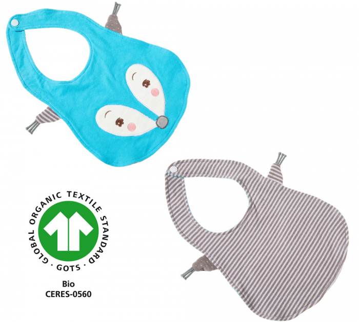 Accesoriu pentru bebelusi tip bavetica cu model veverita "River Blue", din bumbac organic certificat, Heunec [3]