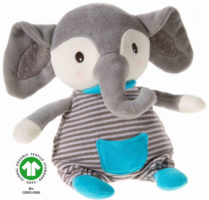 Jucarie accesoriu pentru bebelusi din plus combinat cu bumbact organic, model elefant, Heunec [1]