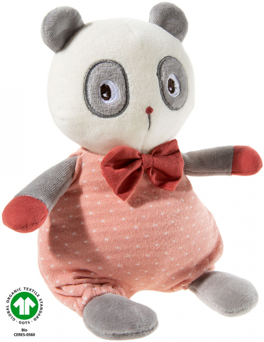 Jucarie accesoriu pentru bebelusi din plus combinat cu bumbact organic, model urs panda "Cranberry", Heunec [2]