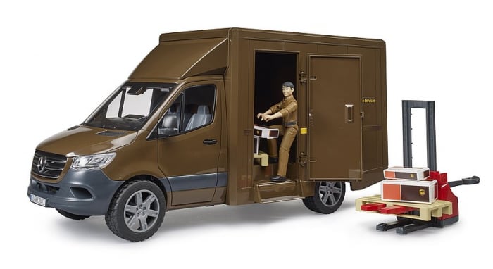 Vehicul transporter colete Mercedes Benz Sprinter UPS cu figurina sofer si accesorii, Bruder [4]