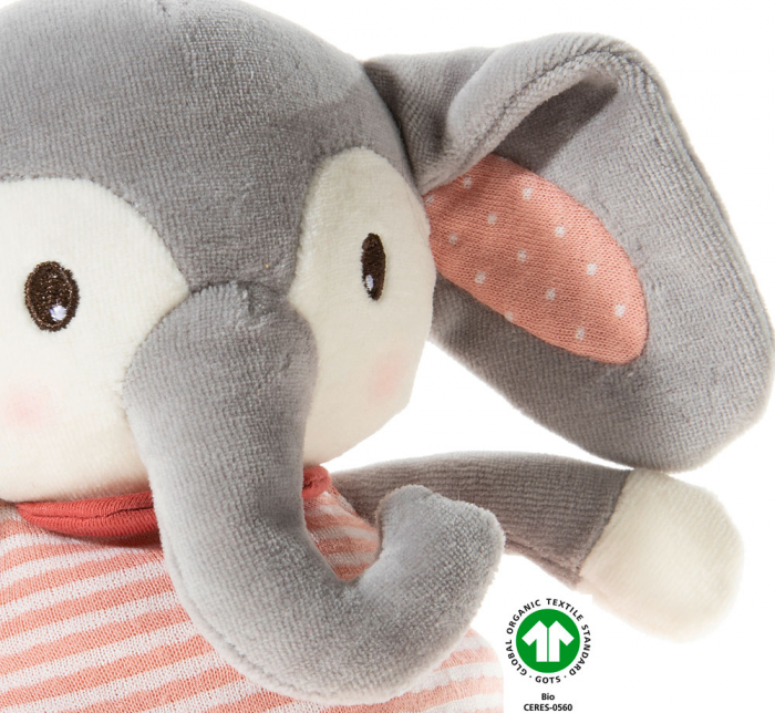 Jucarie accesoriu pentru bebelusi din plus combinat cu bumbact organic, model elefant "Cranberry", Heunec [4]