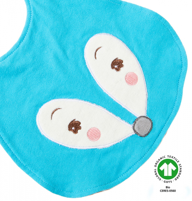 Accesoriu pentru bebelusi tip bavetica cu model veverita "River Blue", din bumbac organic certificat, Heunec [4]