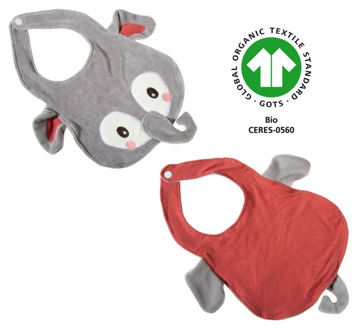 Accesoriu pentru bebelusi tip bavetica cu model elefant "Cranberry", din bumbac organic certificat, Heunec [3]