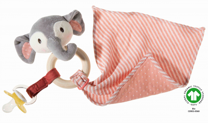 Accesoriu jucarie zornaitor pentru prindere suzeta bebelusi tip paturica, model elefant "Cranberry", Heunec [1]