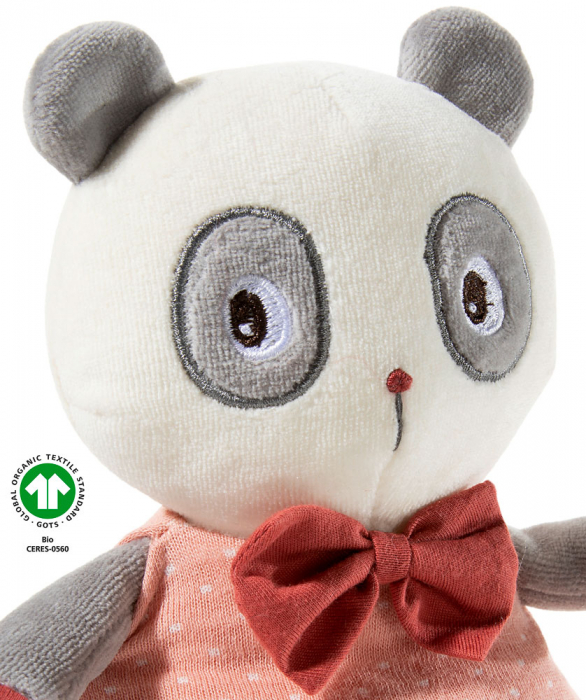 Jucarie accesoriu pentru bebelusi din plus combinat cu bumbact organic, model urs panda "Cranberry", Heunec [3]
