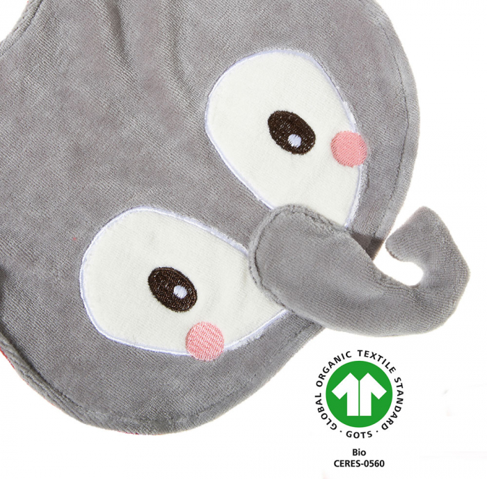 Accesoriu pentru bebelusi tip bavetica cu model elefant "Cranberry", din bumbac organic certificat, Heunec [5]