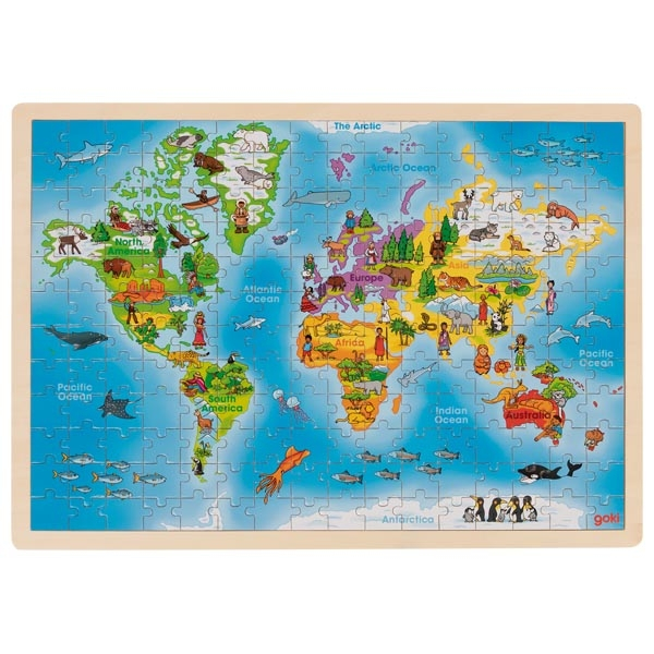 Joc pentru copii puzzle din lemn de inalta calitate, ilustrand harta lumii, Goki [1]