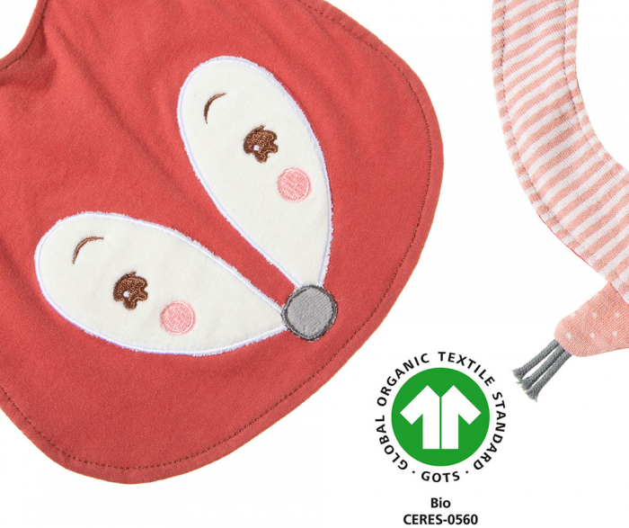 Accesoriu pentru bebelusi tip bavetica cu model veverita "Cranberry", din bumbac organic certificat, Heunec [4]