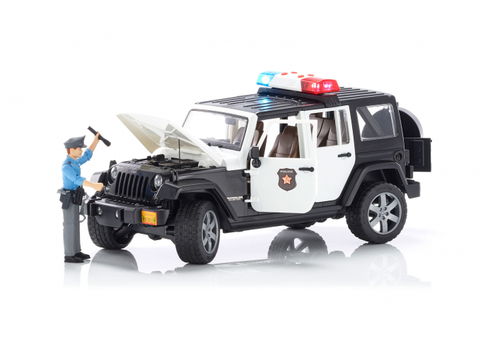 Masina de politie Bruder tip Jeep Wrangler Rubicon cu modul lumini + sunet si figurina politist, Bruder [4]