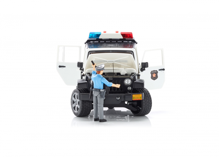 Masina de politie Bruder tip Jeep Wrangler Rubicon cu modul lumini + sunet si figurina politist, Bruder [5]