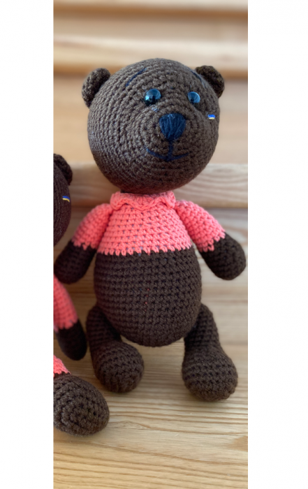 Jucarie ursulet maro-coral crosetata hand-made din materiale moi, de calitate, Yulia's Crochets [1]