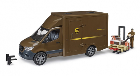 Vehicul transporter colete Mercedes Benz Sprinter UPS cu figurina sofer si accesorii, Bruder [0]
