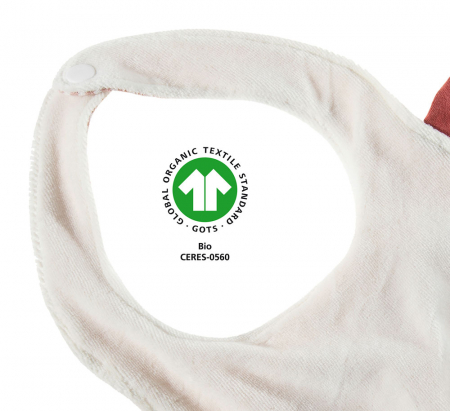 Accesoriu pentru bebelusi tip bavetica cu model urs panda "Cranberry", din bumbac organic certificat, Heunec [4]