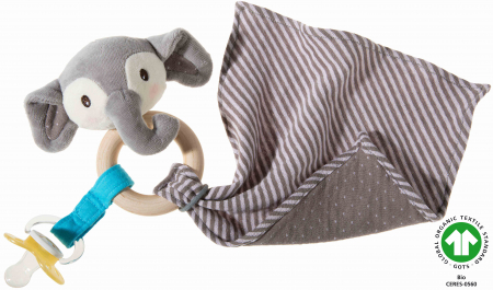 Accesoriu jucarie zornaitor  pentru prindere suzeta bebelusi tip paturica, model elefant "River Blue", Heunec [0]