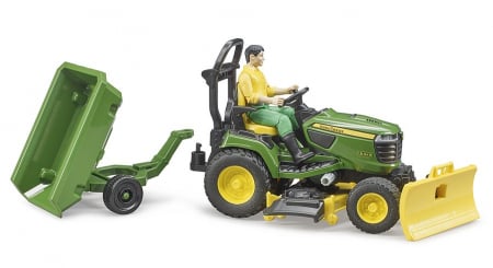 Jucarie Bworld tractor de tuns iarba cu remorca si figurina gradinar, Bruder [1]