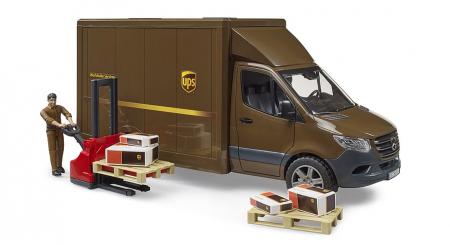 Vehicul transporter colete Mercedes Benz Sprinter UPS cu figurina sofer si accesorii, Bruder [1]