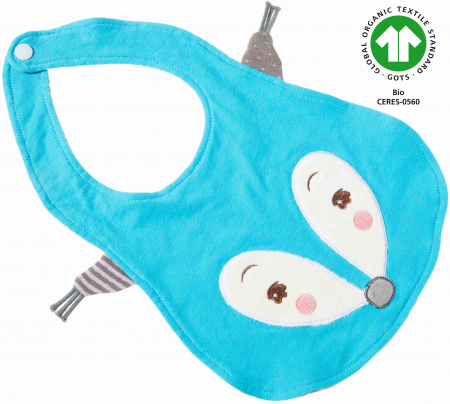 Accesoriu pentru bebelusi tip bavetica cu model veverita "River Blue", din bumbac organic certificat, Heunec [0]