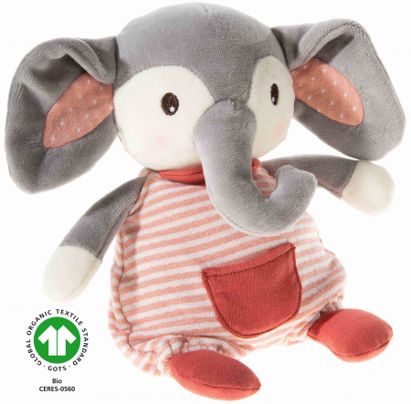 Jucarie accesoriu pentru bebelusi din plus combinat cu bumbact organic, model elefant "Cranberry", Heunec [0]