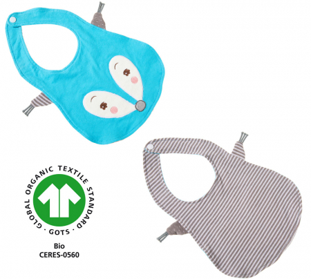 Accesoriu pentru bebelusi tip bavetica cu model veverita "River Blue", din bumbac organic certificat, Heunec [2]