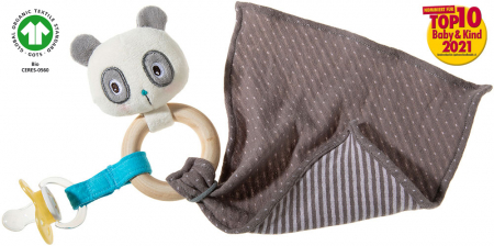 Accesoriu jucarie zornaitor pentru prindere suzeta bebelusi tip paturica, model urs panda "River Blue", Heunec [0]