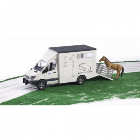 Jucarie Duba Mercedes Benz transporter animale si figurina cal Bruder [3]
