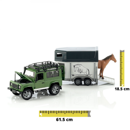 Jucarie Jeep Land Rover Defender cu remorca pentru transport cai + figurina cal inclusa - 61,5 x 14 x 18,5 cm [0]