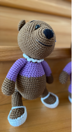 Jucarie ursulet maro-mov crosetata hand-made din materiale moi, de calitate, Yulia's Crochets [0]