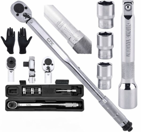 Cheie dinamometrica 1/2" 28-210 NM cu tubulare 17, 19, 21mm si accesorii incluse [1]