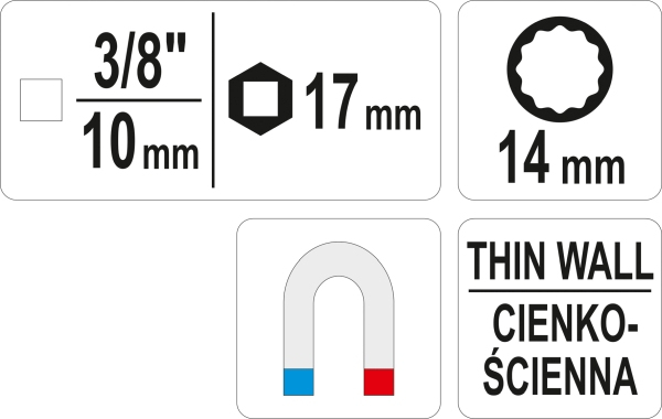 Cheie tubulara extra-subtire pentru bujii bihexagonala 3/8" 14mm [3]