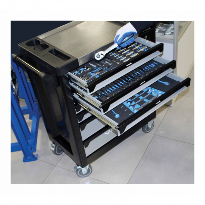 Dulap profesional echipat cu scule 7 sertare 257 piese cu blat din otel + sertar lateral [3]