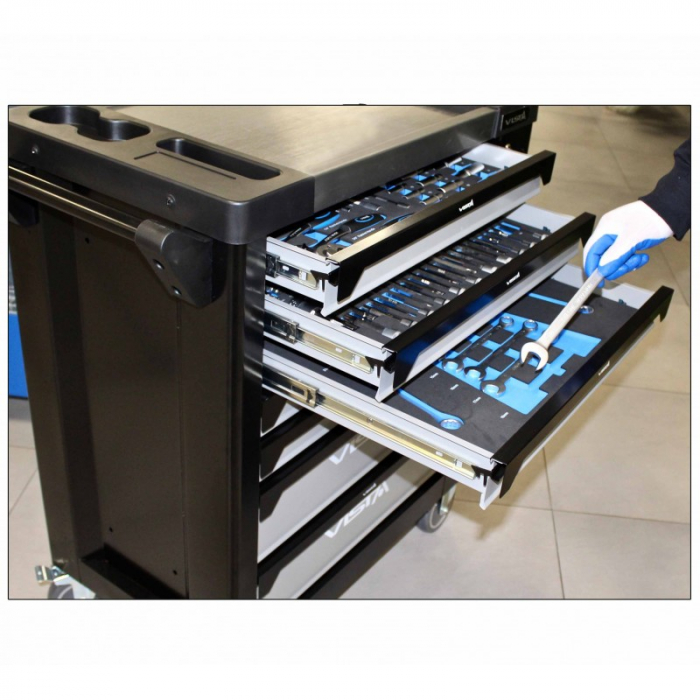 Dulap profesional echipat cu scule 7 sertare 257 piese cu blat din otel + sertar lateral [4]